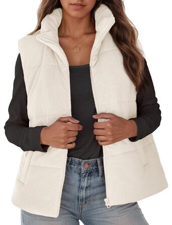 Жіноча тепла зимова жилетка FEOYA з коміром-стійкою, без рукавів, утеплена, біла (M)