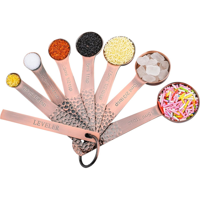 Measuring Cups and Spoons Set, 6 Copper Measuring Cups and 7 Stainless Steel Measuring Spoons with Leveler, Bronze, 13-Piece