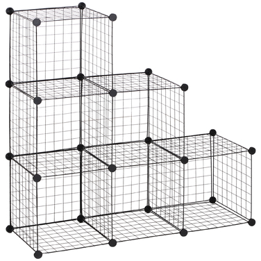 HOMCOM Shelf Unit, Storage System with 6 Cubes, DIY Wire Grid Cube Shelf, Tiered Shelf for Living Room, Bedroom, Black, 109 x 37 x 109 cm | Aosom