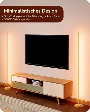 LED торшер Edishine 2 шт. з димуванням, тепле світло 3000K, регулювання висоти 146 см, з функцією пам'яті, для вітальні, спальні, офісу, золотий