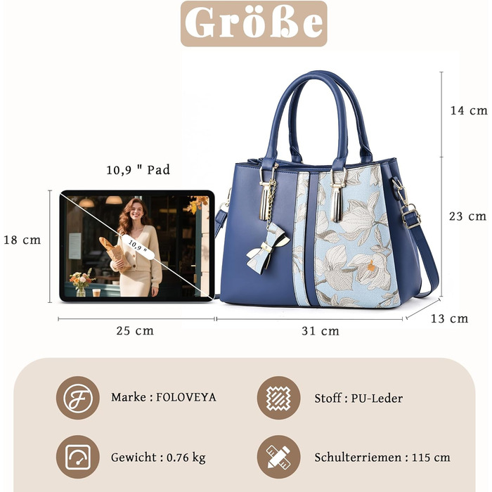 Стильна жіноча сумка-шопер Blau з ручками та ланцюжком, шкірзам, для роботи, подорожей, школи