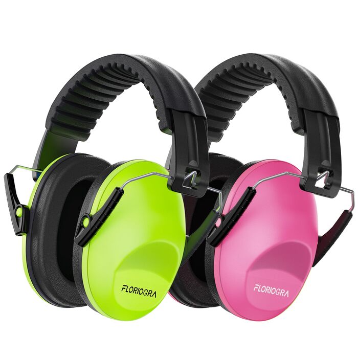 Навушники захисні дитячі Floriogra 2 шт. - капсульні для захисту слуху, складані, зелені та рожеві, 3-16 років