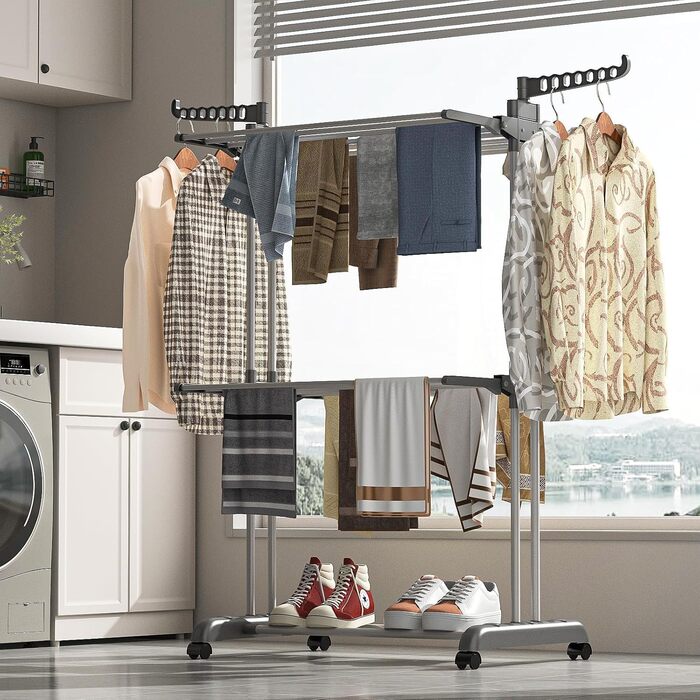 Сушарка для білизни Innotic: компактна, розкладна, з 4 ярусами та колесами. Ідеальна для дому та вулиці (білий/сірий)
