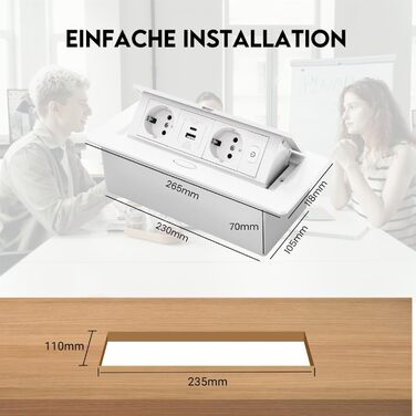 Вбудована розетка PD20W USB-C з швидкою зарядкою для столу, біла (20W, Type-C)