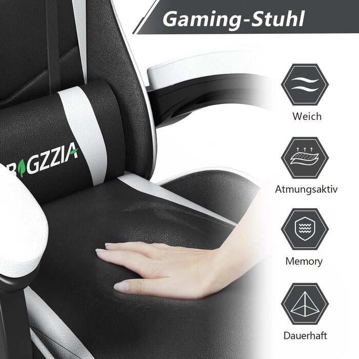 Геймерське крісло Racingreat Ergonomic: регульоване, PU-шкіра, з підголівником, для дітей, підлітків та дорослих, кремово-біле