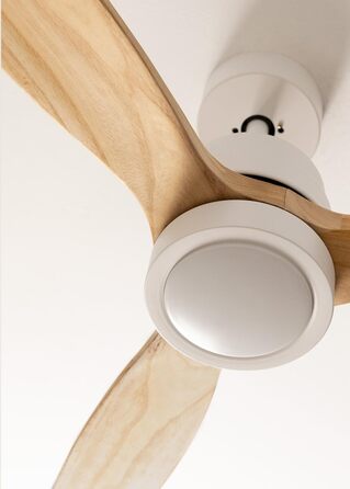 Вентилятор стельовий WINDSTYLANCE Natural Wood з підсвіткою, білий, дерев'яні лопаті, Wi-Fi, пульт, 40W, Ø132 см, літній/зимовий режим