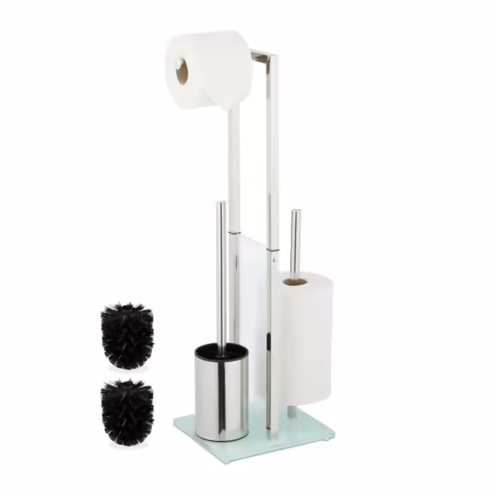 Relaxdays Standing Toilet Set, Stainless Steel & Glass