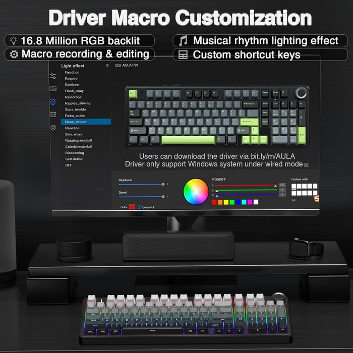 Механічна ігрова клавіатура AULA F99 Pro: RGB, Hot-swap, бездротовий 3-в-1, QWERTY, чорний градієнт