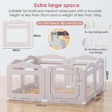 Клітка для цуценят з акрилу 60 см, 7+1 шт. з дверцятами, без ґрат, для дому, з присосками, прозора, теплий сірий колір, для собак та цуценят