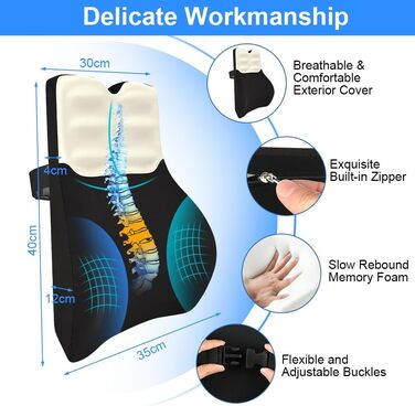 Подушка для спини з піни Memory Foam Schaum: ергономічна підтримка попереку для офісного крісла, авто та столу (чорно-бежева)