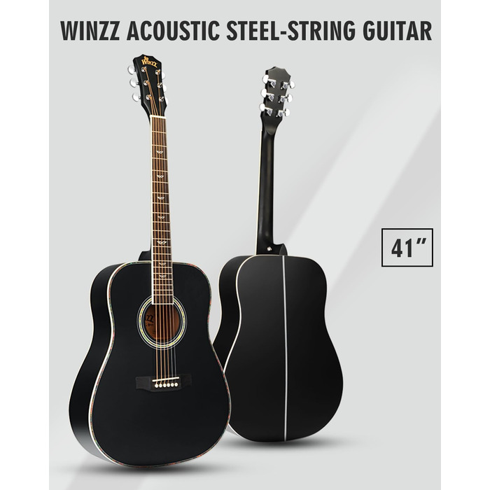 Акустична гітара Winzz 4/4, для початківців, з аксесуарами, 41 дюйм