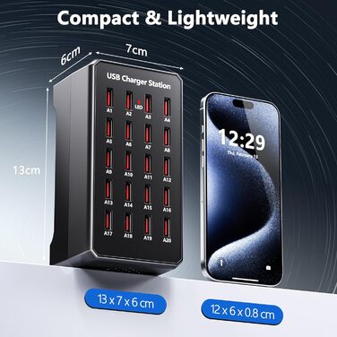 USB-зарядний пристрій 20 портів 100W/20A, настільна станція для iPhone 14/15/16, Samsung Galaxy S23/S24, Google Pixel, планшетів та інших USB-пристроїв