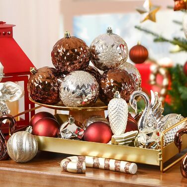 Набір прикрас для ялинки Alupssuc 128 шт. - ялинкові кулі, квіти, орнаменти, червоно-золотий (шампань, коричневий)