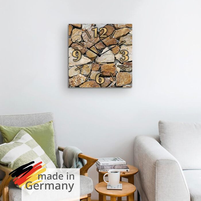 ARTLAND Wall Decoration Wall Clock No Ticking Sound Aluminum 30x30 cm Square Silent Analog 4 Numbers 30x30 cm Appearance U1RE (Stone Wall, Quartz Clock)