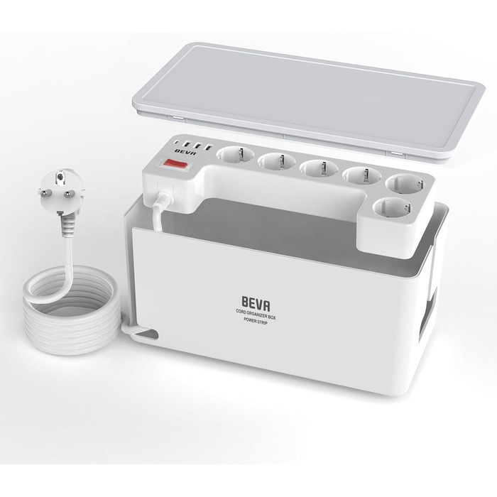 Блок розеток BEVA з прихованими роз'ємами, 3680W/16A, захист від перенапруги 1050J, 6 розеток + 3 USB-A + 1 USB-C (15W), з вимикачем, білий, 2м кабель