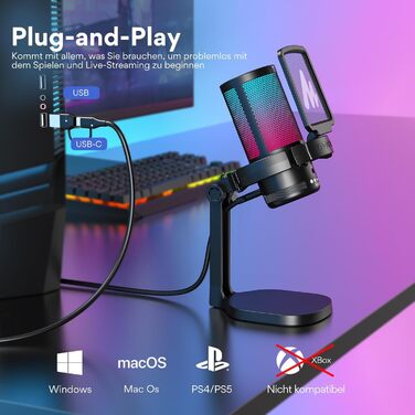 MAONO DGM20 Чорний USB Мікрофон для Ігор з Поп-фільтром та Керуванням Гучності - для Стрімінгу, Подкастів, Twitch, YouTube, Discord, PC, Mac, PS4/PS5