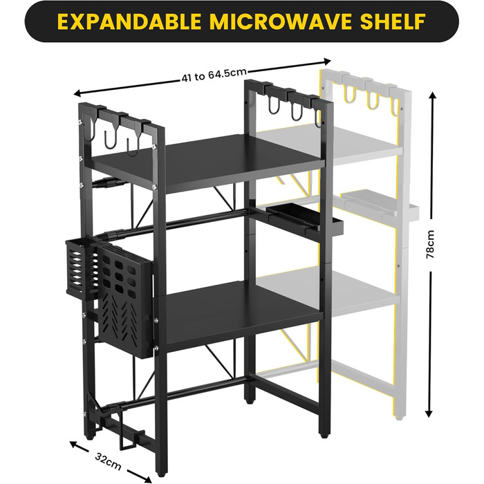 Висувна підставка для мікрохвильової печі на 3 яруси – 2 полиці, органайзер для кухонного столу – стійка для аірфрая, тостера та кавоварки