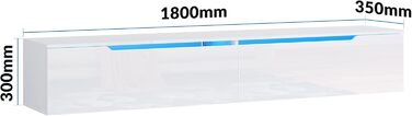 Підвісна ТВ тумба SONNI 180x35x30 см, білий глянець, з LED-підсвіткою 12 кольорів, без ручок, сучасний телевізійний стіл