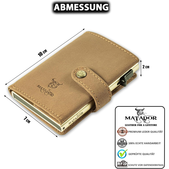 Гаманець Matador Slim Miami з RFID-захистом для кредитних карт, шкіряний міні-портмоне для чоловіків з відділенням для монет, світло-коричневий + подарункова коробка