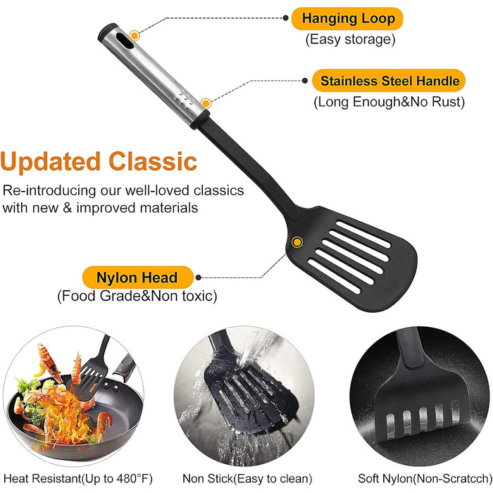 Kitchen Helper Set, 43 Pieces Kitchen Accessories Cooking Utensil Set made of Stainless Steel & Nylon, Heat-Resistant Home Kitchen Cooking Utensils - Spoon, Tongs, Whisk, Spatula, Pasta Server, Ladle, Turner.