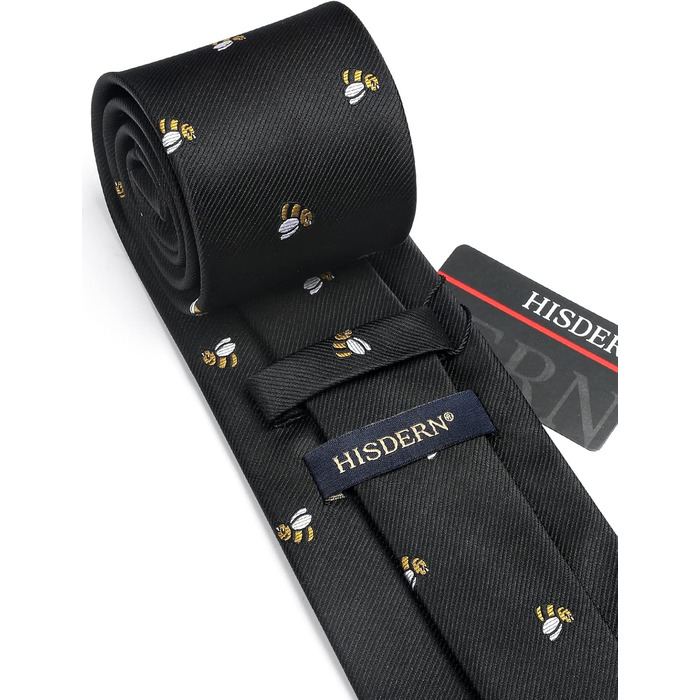 HISDERN Чоловіча краватка з принтом тварин, краватка-метелик, нагрудна хустинка, набір для весілля/бізнесу, чорний/бджола, універсальний розмір