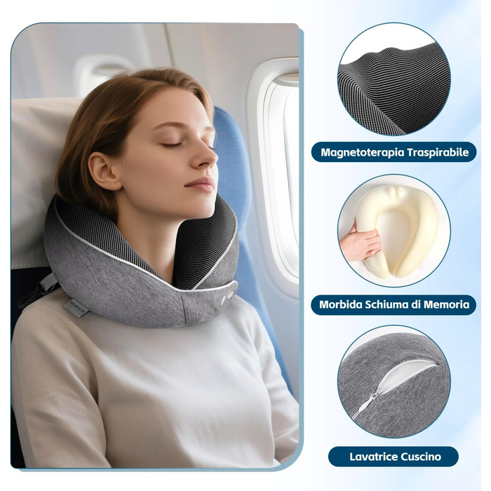 Подушка для шиї темно-сіра для подорожей: подушка-білочка, авто, літак, комплект для подорожей