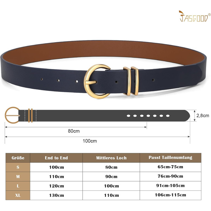 Жіночий шкіряний ремінь JasGood з золотистою пряжкою, 120/130 см (для талії 91-115 см)