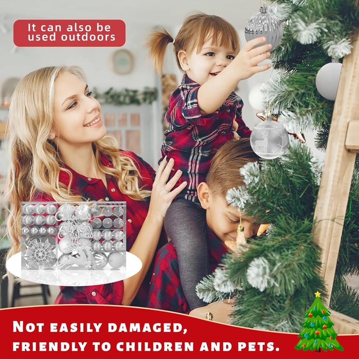 Набір прикрас для ялинки Aufun 108 шт. Преміум якість, пластикові кулі, зірка, верхівка, безпечні прикраси, ялинкові кулі, багаторазові, декор (шампань, срібло)