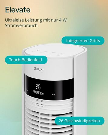 Duux Elevate - Вежа-вентилятор з іонізатором, 12 швидкостей, таймер, нічний режим, пульт. Тихий вентилятор для спальні/офісу - Білий