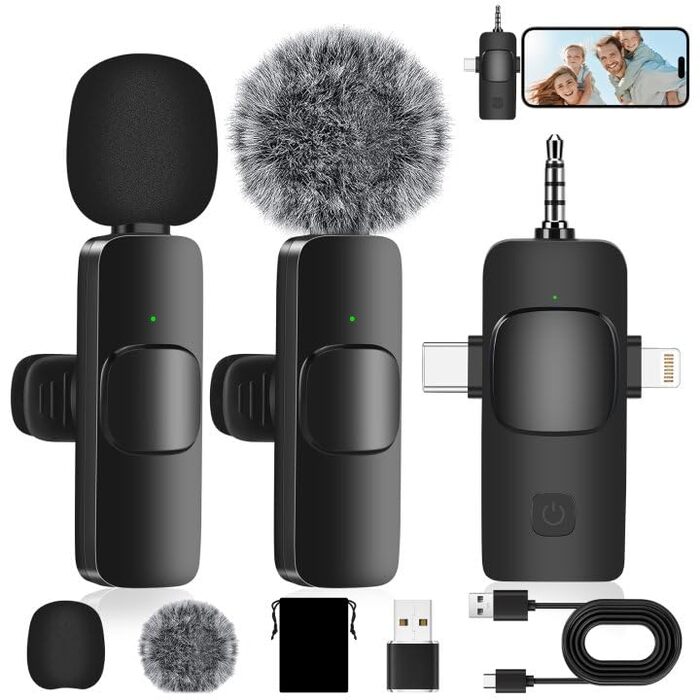 Набір бездротових петличних мікрофонів 2 шт. з шумозаглушенням, Plug & Play для iPhone, Android, iPad, Laptop, для відеозйомки, подкастів, Vlog, YouTube, TikTok