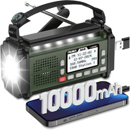 Радіоприймач PRUNUS J-924D: DAB+/UKW, радіоприймач-кринка з акумулятором 10000mAh, Bluetooth, ліхтарик, SOS, зарядка для телефону. Зелений