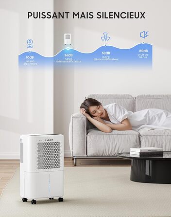 Електричний осушувач повітря 12л/день для 25м²/122м³ – потужне осушення, бак 2л, постійний дренаж, тиха робота, для спальні, підвалу, вітальні