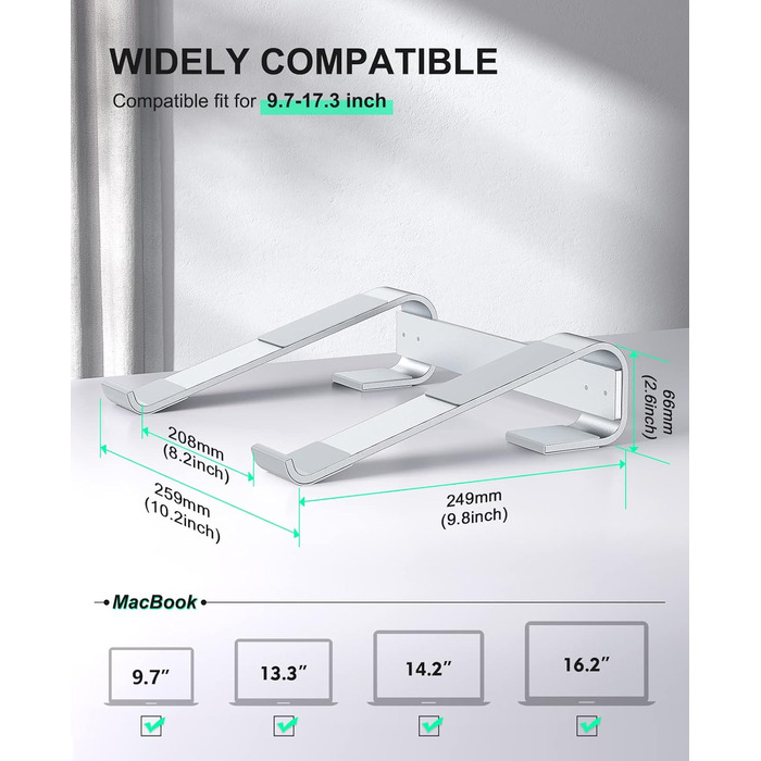 Підставка для ноутбука Soqool, ергономічна, з вентиляцією, сумісна з MacBook, Lenovo, Huawei, Acer, Dell, HP (10-17 дюймів), срібна