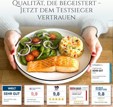 Сервіз Porzellan для 6 осіб, 24 предмети, Crystal, білий з чорним обідком. Тарілки та миски, преміум якість, сертифікат TESTSIEGER