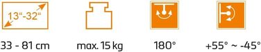 Кронштейн для телевізора настінний поворотний для кемпера/причепа HC2-3L 13-32 дюйми (33-81 см), VESA сумісний