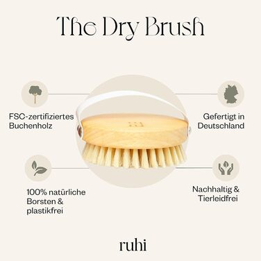 RUHI Body Brush Round - 100% Natural Bristles - Made in Germany / FSC-Certified Beechwood / Plastic-Free / For Dry Brushing Massage (dry brush) / Lymphatic Drainage Against Cellulite