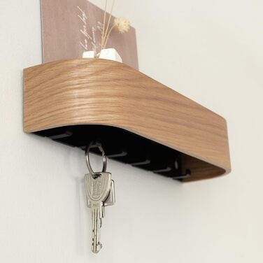 Kazai. Key board 'Fyndig' | Minimalist key hook design from Berlin | Modern key holder with shelf made of wood | Key shelf as hallway furniture for the wall | Oak, white (Oak)