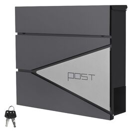 Поштовий ящик ML-Design Anthrazit/Silver, нержавіюча сталь з порошковим покриттям, 37x37 см, з газетницею, замок (2 ключі), настінний дизайнерський поштовий ящик
