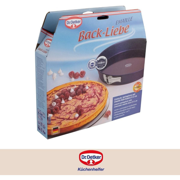 Dr. Oetker Springform Ø 32 cm Back-Liebe Enamel with Removable Bottom – Round Baking Pan with Cut- & Scratch-Resistant Enamel Base – 32 cm Cake Baking Pan with Conical Edge for Cakes, Quiches or Tarts
