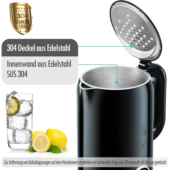 Електричний чайник ForMe з нержавіючої сталі, 1,7 л, регулювання температури 40-100°C, LED дисплей, функція підтримання тепла, BPA Free