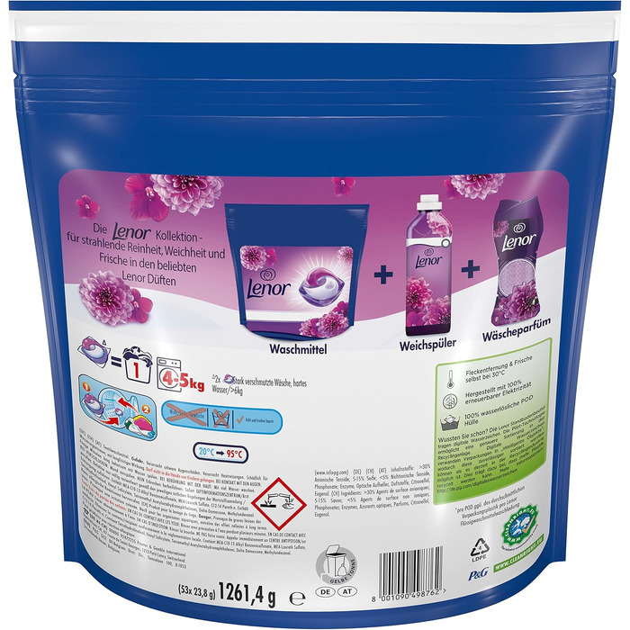 Капсули для прання Lenor All-in-1 Color Amethyst Blütentraum для кольорових речей, захист кольору, 53 шт (104 прання)