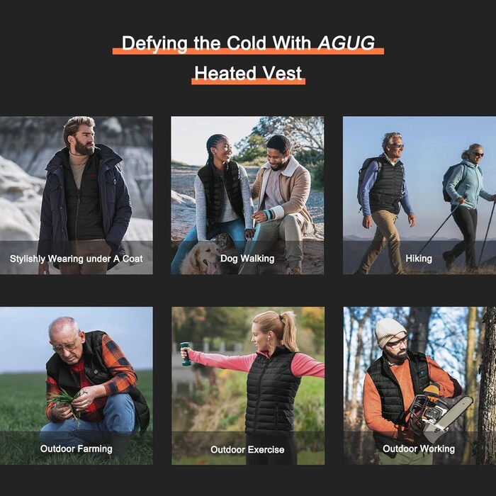 AGUG Тепла жилетка для чоловіків/жінок, електрична жилетка з підігрівом, 3 режими температури, для активного відпочинку, катання на конях, лижного спорту, кемпінгу (без Powerbank), розмір M