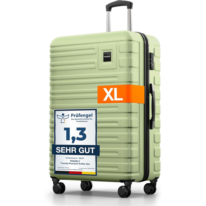 Чемодан туристичний великий 77 см, 100 л, полікарбонат, зелений, з TSA замком