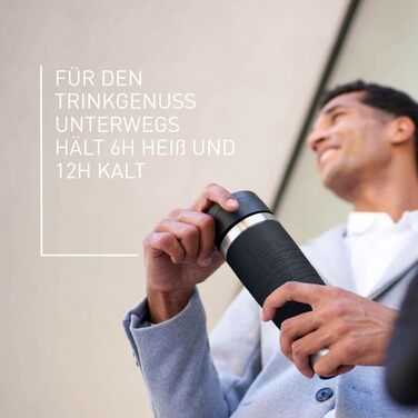 Термокружка Emsa N20220 Travel Mug Classic, 0.5 л, нержавіюча сталь, чорна, з кришкою Comfort-Verschluss, 6 год гаряча, 12 год холодна, 100% герметична, для подорожей