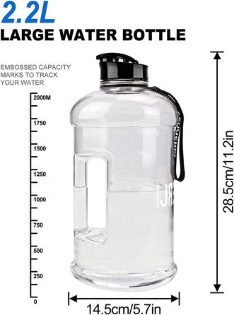 Пляшка для води 2.2л з ручкою, велика прозора, BPA-free, для спорту, туризму, фітнесу, подорожей - міцна пластикова пляшка