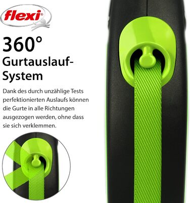 Flexi Neon M: поводок для собак до 25 кг, чорний з неоново-зеленим, світловідбиваючі смуги