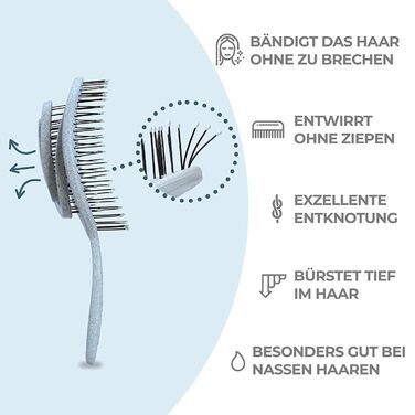 Щітка для волосся Ninabella без заплутування - для жінок та чоловіків - розпушувач для кучерявого та довгого волосся - розпушувальна щітка, щітки для волосся - блакитний, світло-блакитний