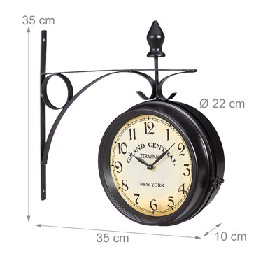 Relaxdays Train Station Clock, double-sided