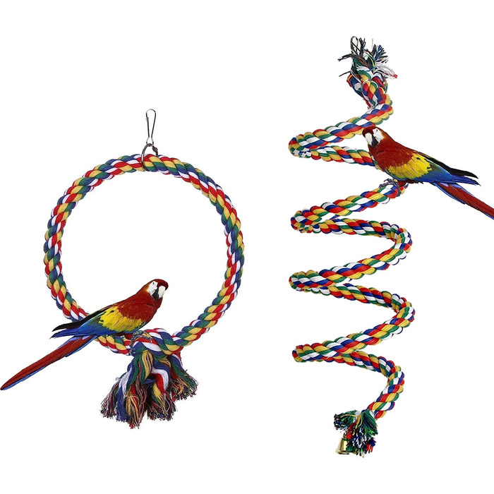 Aedcbaide Bird Toy for Parrots 2 Pack, Bird Parrot Toy Parakeets Hanging Toy Bells Swing 150 cm and 17.8 cm Diameter Bird Swing for Canaries, Cockatiels Hanging