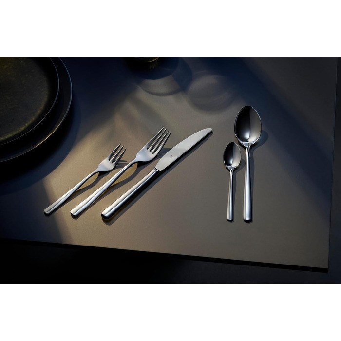 WMF Boston Stainless Steel Cutlery Set, 6 Place Setting, 30-Piece Dinner Set, Monoblock Knives, Polished Cromargan Stainless Steel, Dishwasher Safe Table Cutlery Single